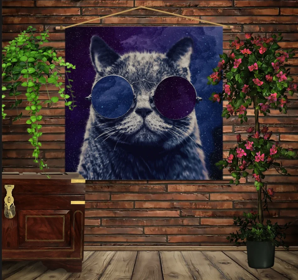 Мобільна картина-постер на тканині з 3D з принтом Космічний кіт