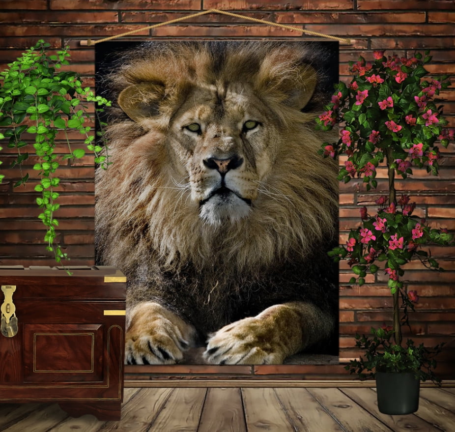 Мобільна картина-постер на тканині з 3D з принтом Лев