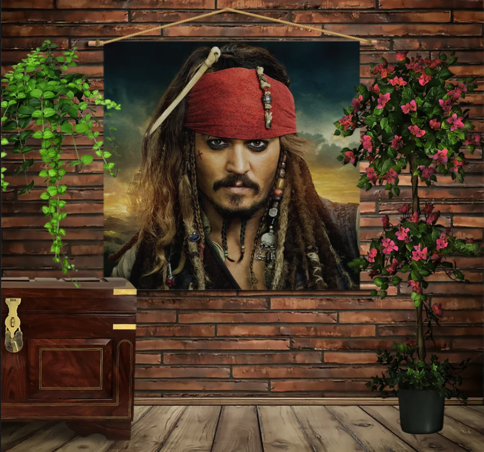 Мобільна картина-постер на тканині з 3D з принтом Капітан Джек Горобець/Jack Sparrow