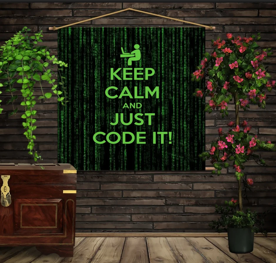 Мобільна картина-постер на тканині з 3D з принтом Keep Calm and Just Code It