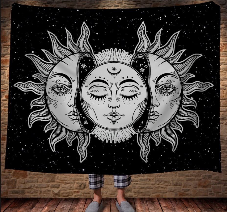 Плед с 3D принтом на тему-Sun moon tapestry