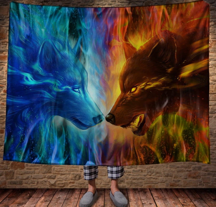 Плед с 3D принтом на тему-Wolf Colour Fire