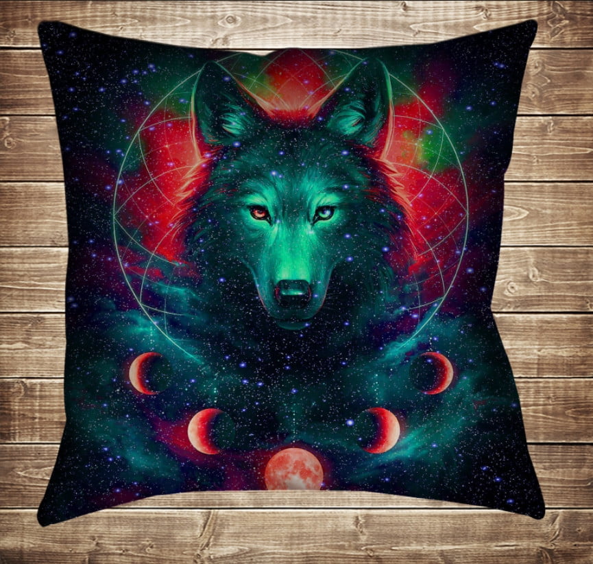 Подушка с 3D принтом Космический волк красный 70*70