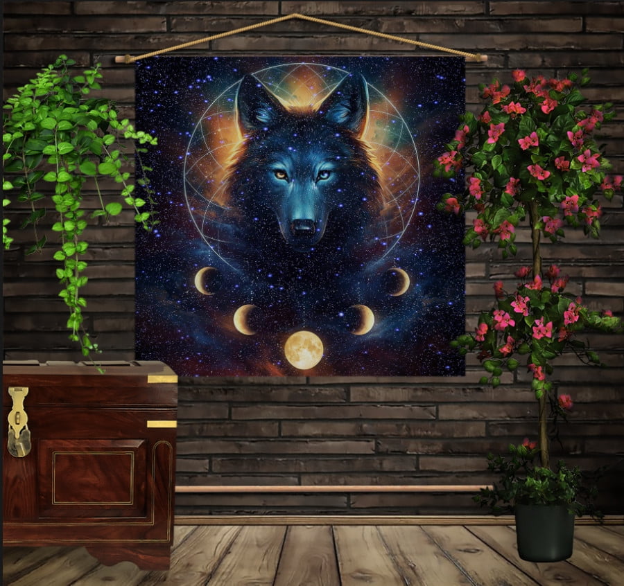 Мобильная картина-постер (гобелен) на ткани с 3D с принтом на тему: Космический волк
