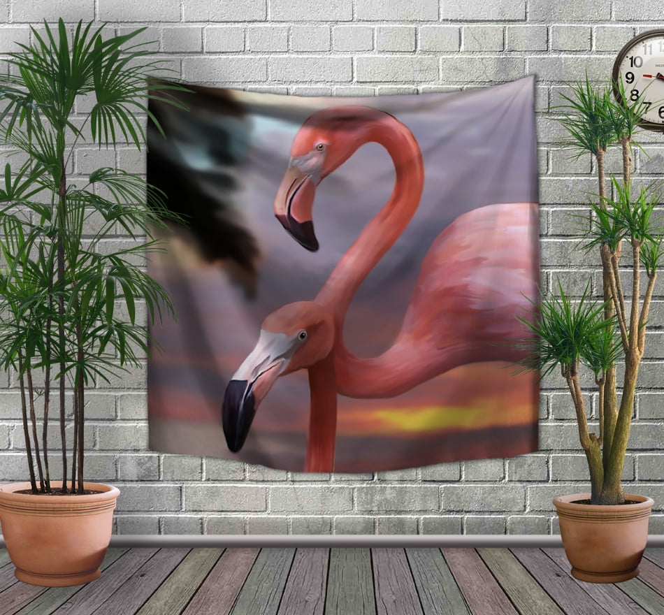 Панно-тапестри(гобелен) с 3D с принтом Пара розовых фламинго
