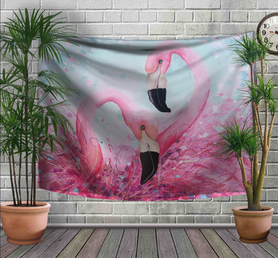 Панно-тапестри (гобелен) с 3D с принтом Двое розовых фламинго на белом фоне 240х140 см.