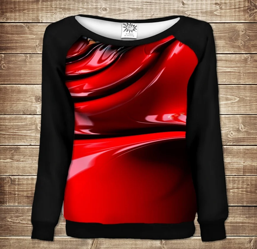 Женский свитшот - реглан с открытыми плечами с 3D принтом-Red Paint