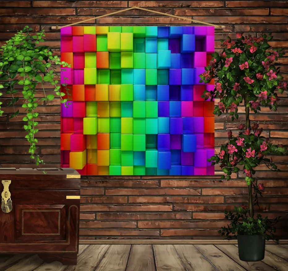 Мобильная картина-постер (гобелен) на ткани с 3D с принтом Цветные кубики