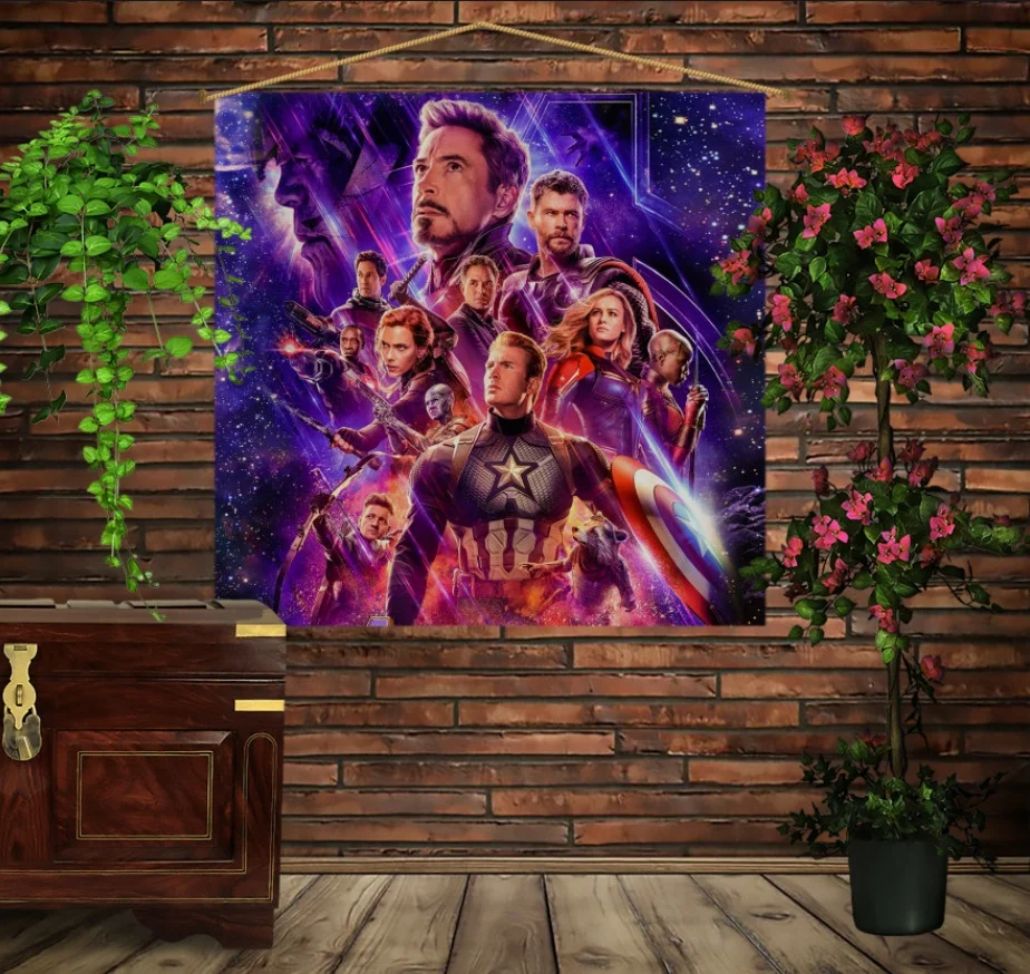 Мобильная картина-постер (гобелен) на ткани с 3D с принтом Mесникы Avengers Endgame
