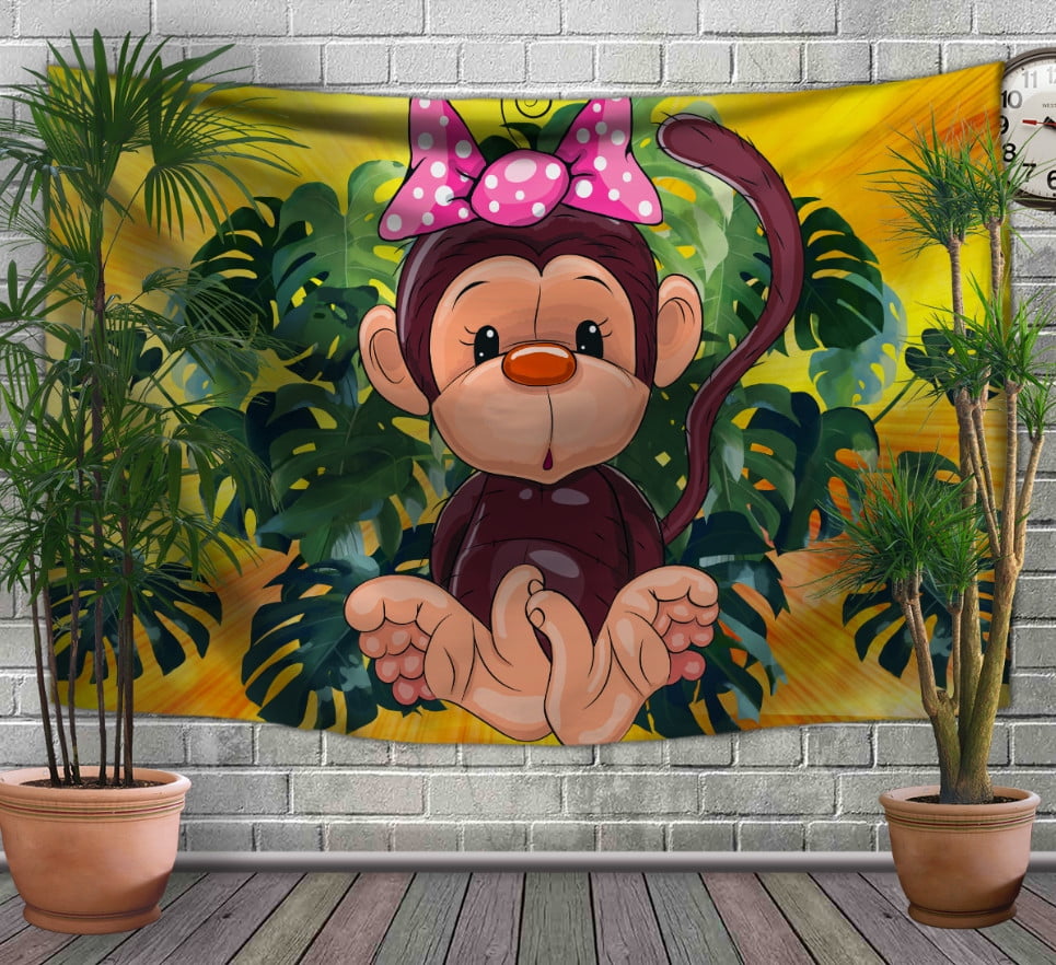 Панно-тапестри (гобелен) с 3D с принтом: Веселые обезьянки Желтый 4