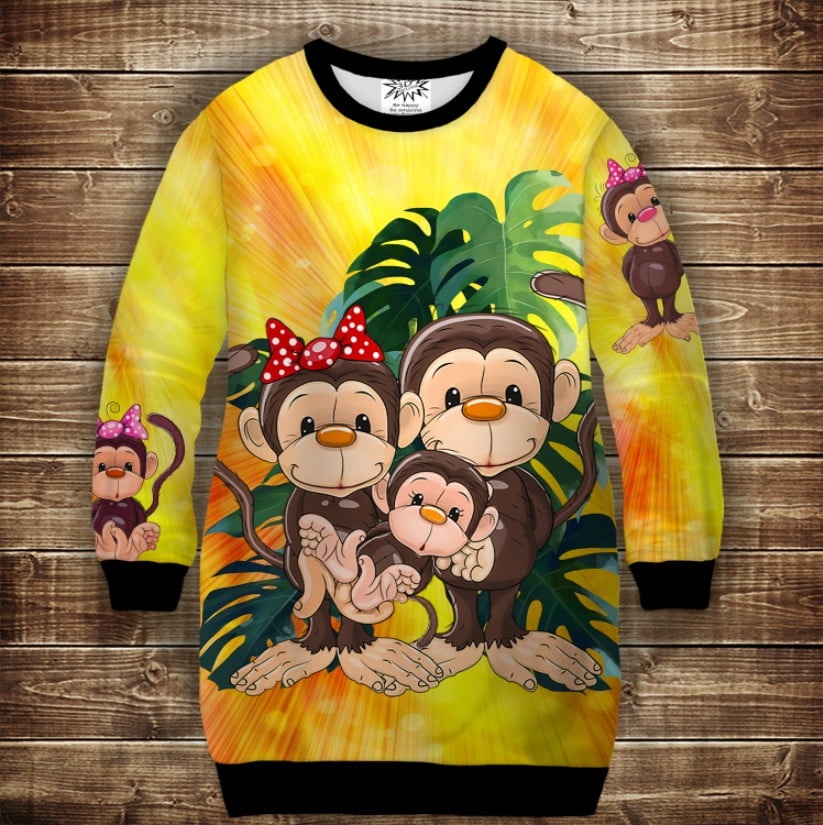 Платье-свитшот с 3D принтом: Веселые обезьянки Желтый 2
