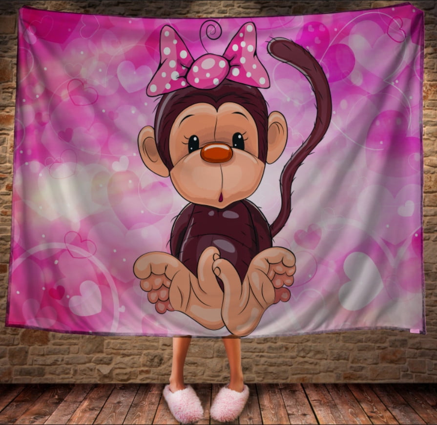Плед с 3D принтом на тему: Веселые обезьянки Розовый