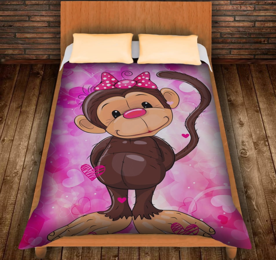 Плед с 3D принтом на тему: Веселые обезьянки Розовый 2