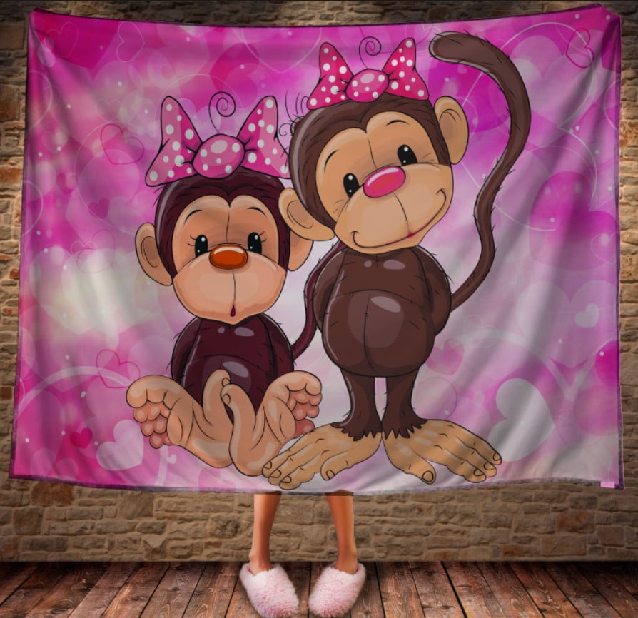 Плед с 3D принтом на тему: Веселые обезьянки Розовый 3
