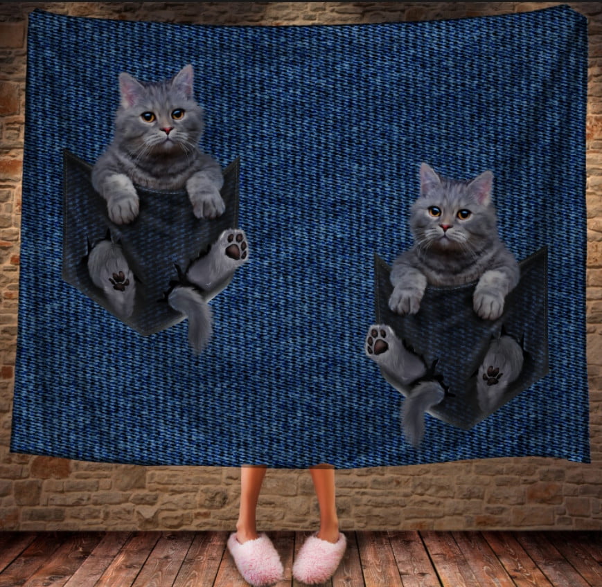 Плед с 3D принтом на тему: Котенок в кармане