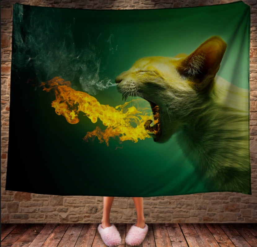 Плед с 3D принтом на тему: Котик дышит огнем