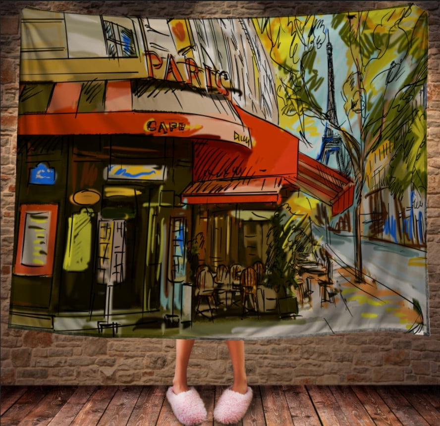 Плед с 3D принтом на тему: Уютное кафе на улице Парижа