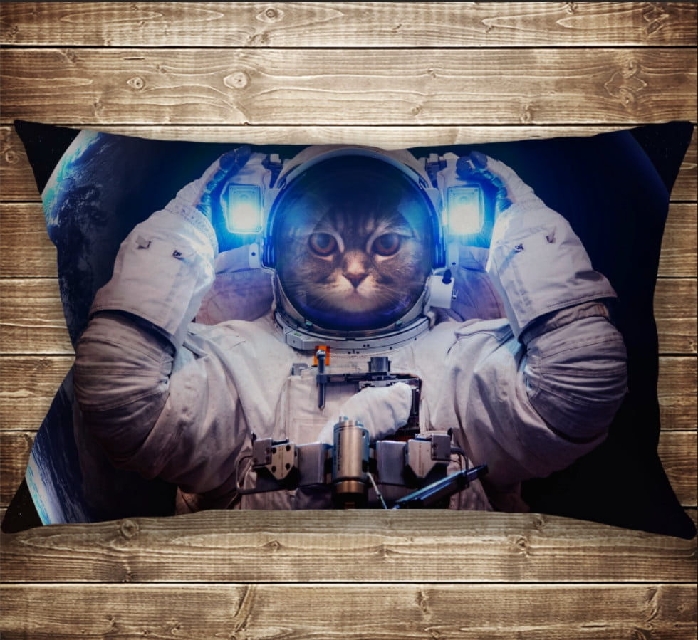 Подушка-картина с принтом на тему: Кот в скафандре. Кот Космонавт. 50 х 70 см