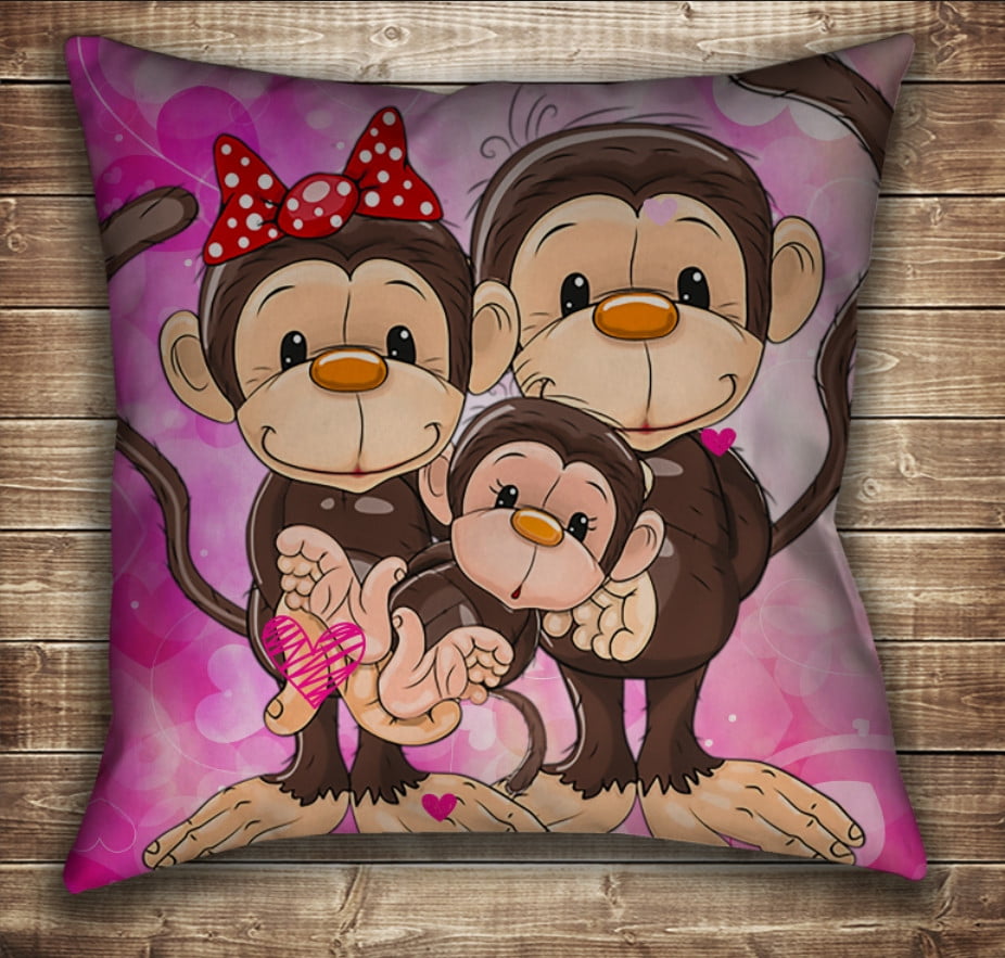Подушка с принтом на тему: Веселые обезьянки. Розовый 1 70х70