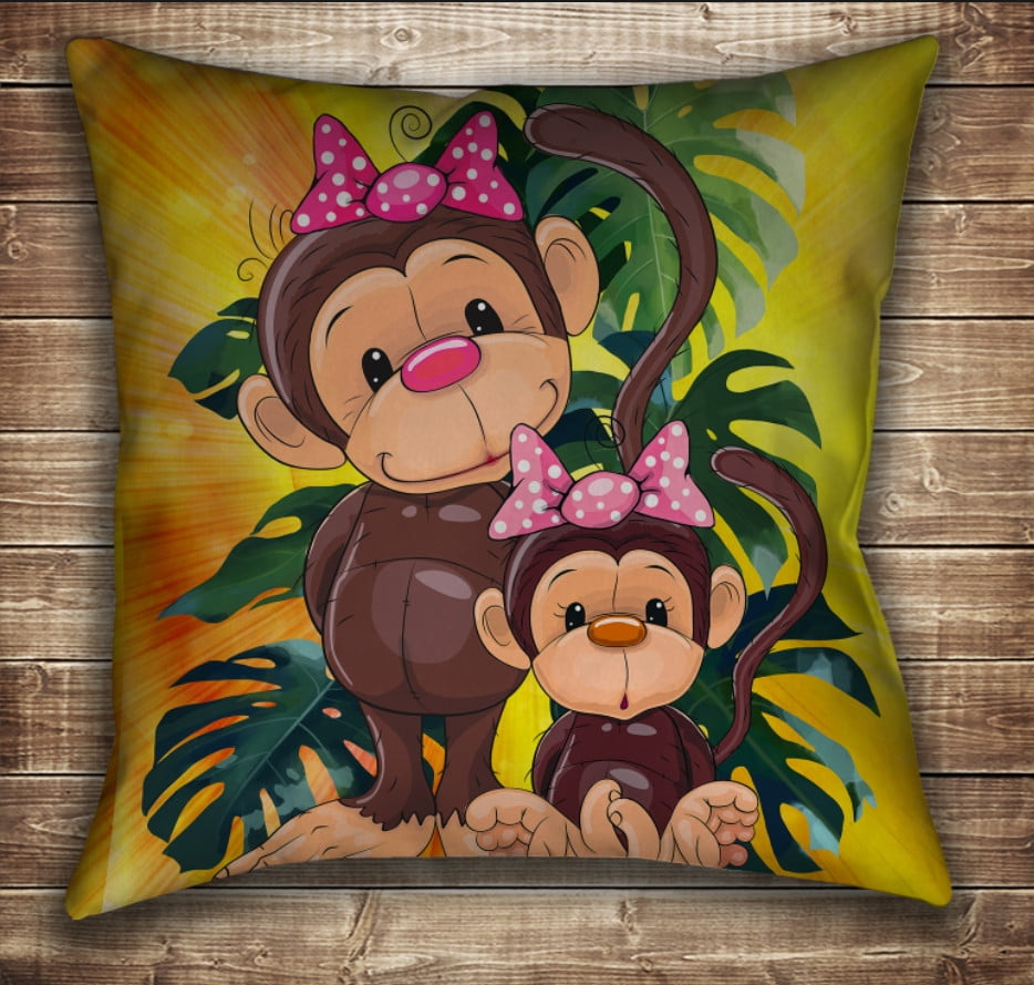 Подушка с принтом на тему: Веселые обезьянки. Желтый 1 70х70