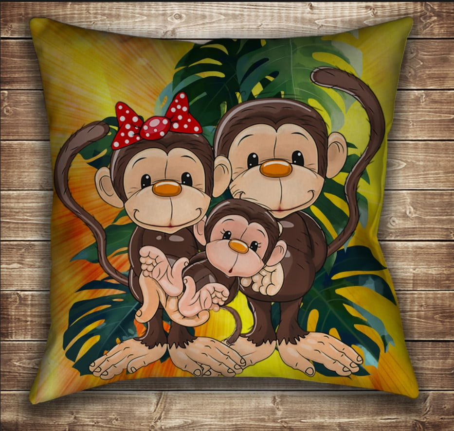Подушка с принтом на тему: Веселые обезьянки. Желтый 2 70х70