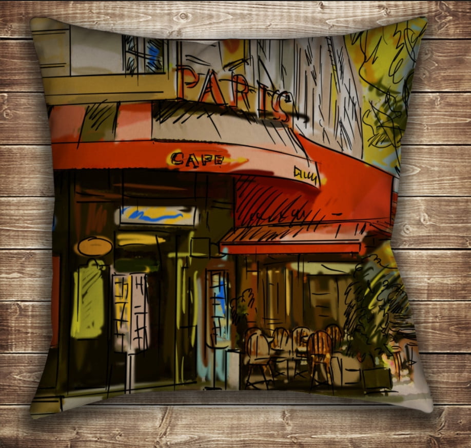 Подушка с принтом на тему: Уютное кафе на улице Парижа 70х70