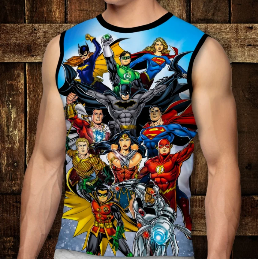 Футболка-безрукавка с 3D принтом: DC Comics. Superheroes. Взрослые и Детские размеры