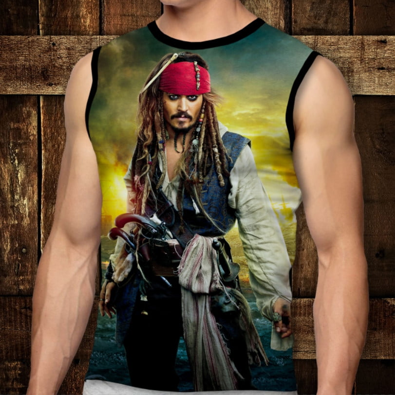 Футболка-безрукавка с 3D принтом: Pirates of the Caribbean: Jack Sparrow. Взрослые и Детские размеры