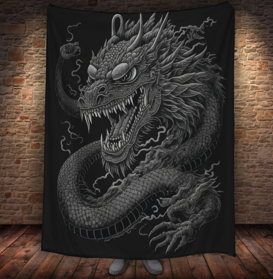 Чорно білий дракон з зубами