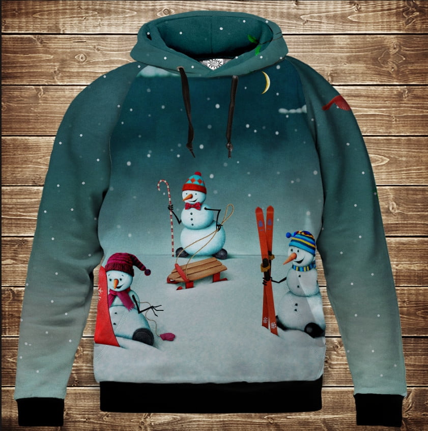 Толстівка новорічна з принтом Сніговики на лижах Всі розміри