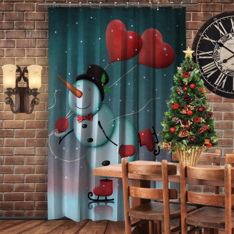 Штора 3D з принтом-Різдво. Сніговичок на ковзанах з кульками