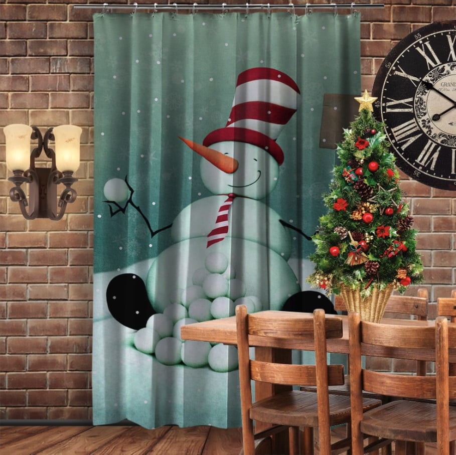 Штора 3D з принтом-Різдво. Сніговик з сніжками