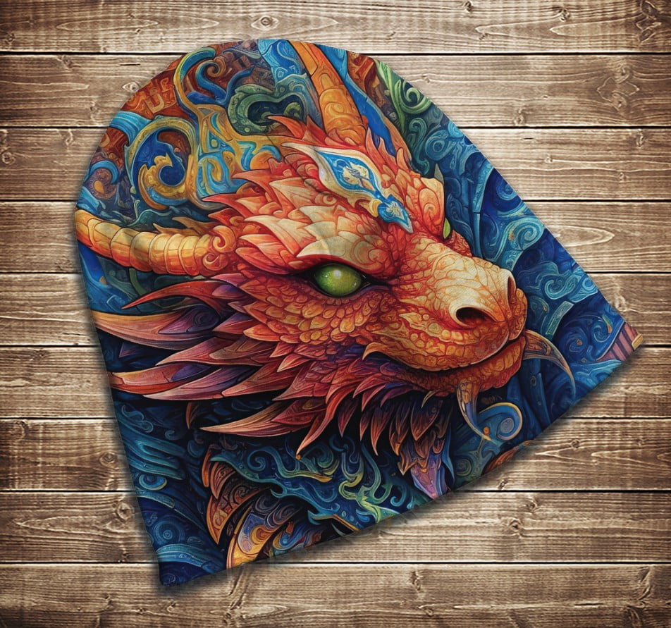 Шапка з 3D принтом - Різнобарвний яскравий дракон. Всі розміри