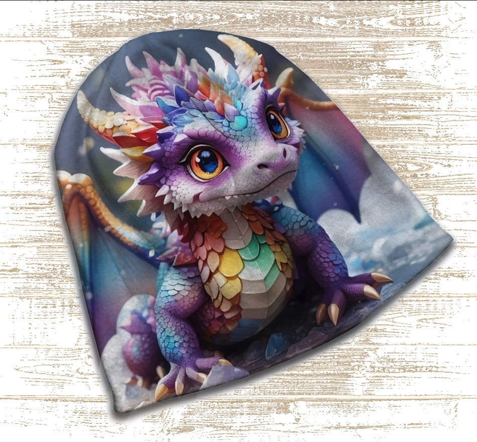 Шапка з 3D принтом - Різнобарвний яскравий дракончик. Всі розміри