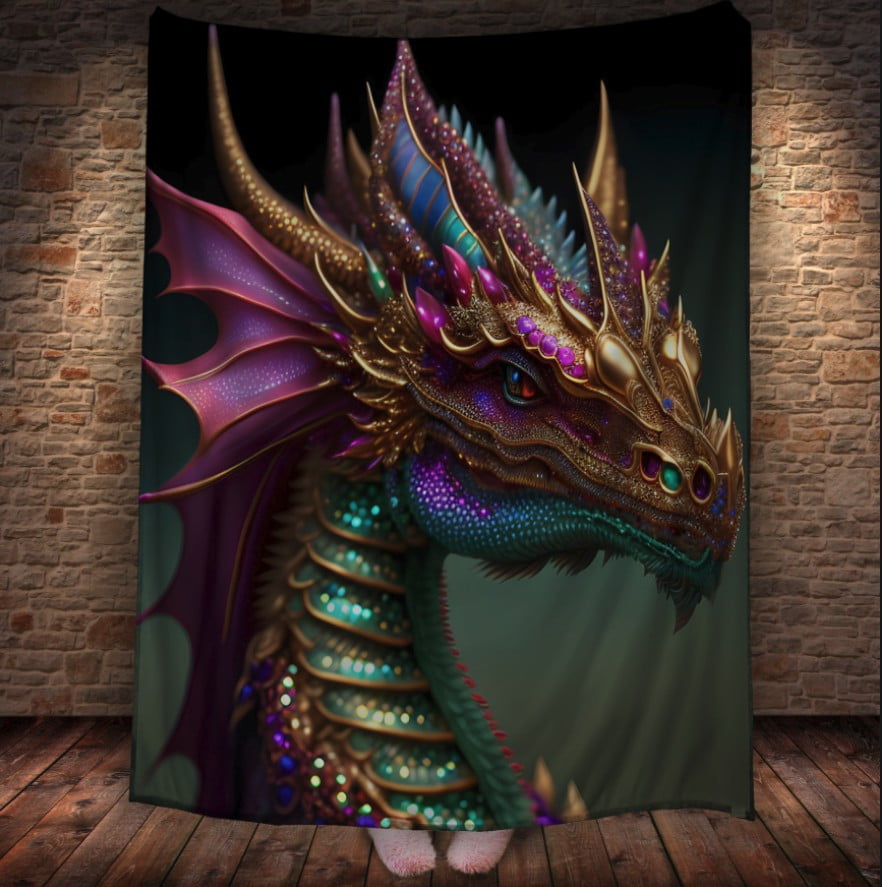 Плед з 3D принтом Реальні великі дракони. Яскравий фіолетовий дракон