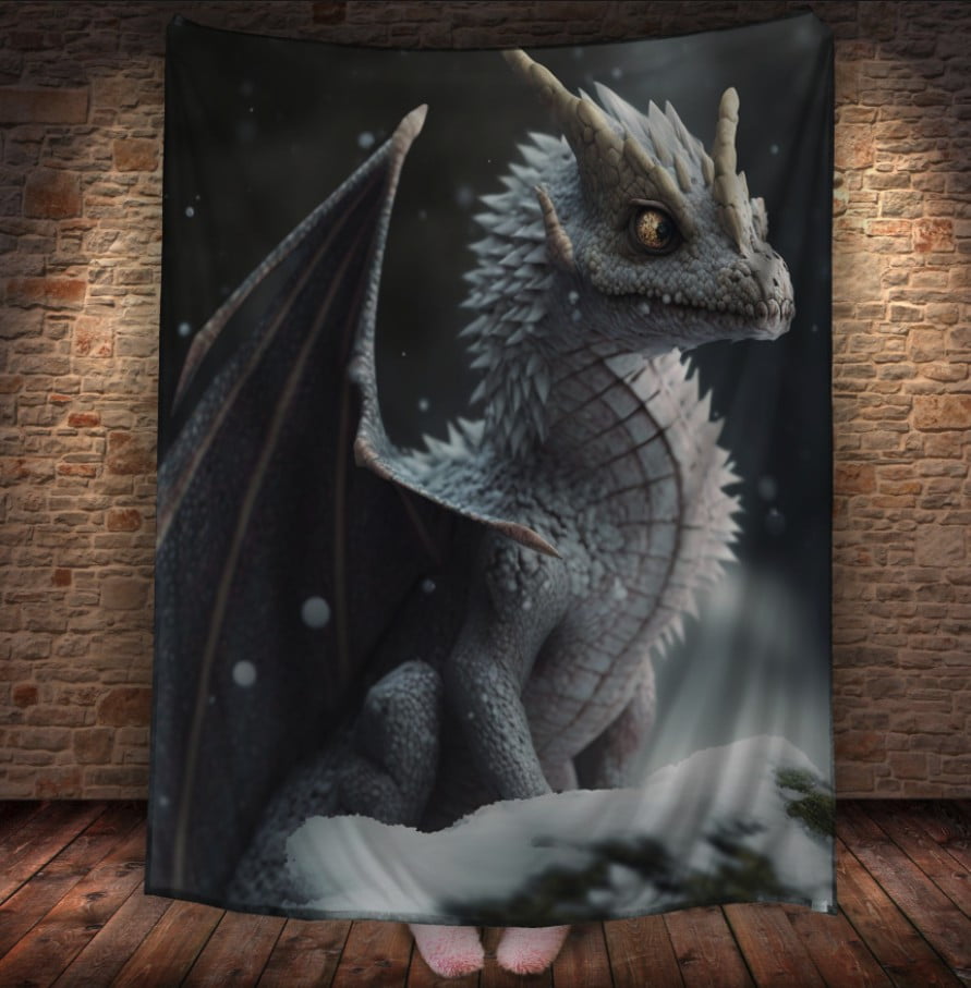 Плед з 3D принтом Реальні великі дракони. Засніжений дракон з крилами