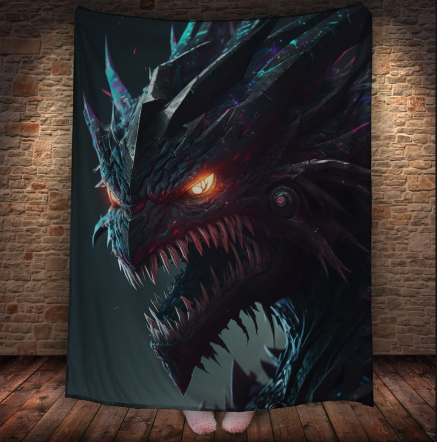 Плед з 3D принтом Реальні великі дракони. Злий дракон з зубами та палаючими очима