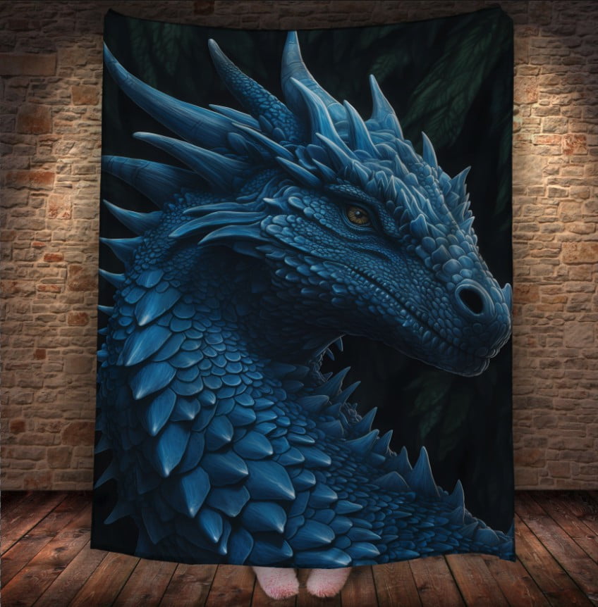 Плед з 3D принтом Реальні великі дракони. Блакитний гірський дракон