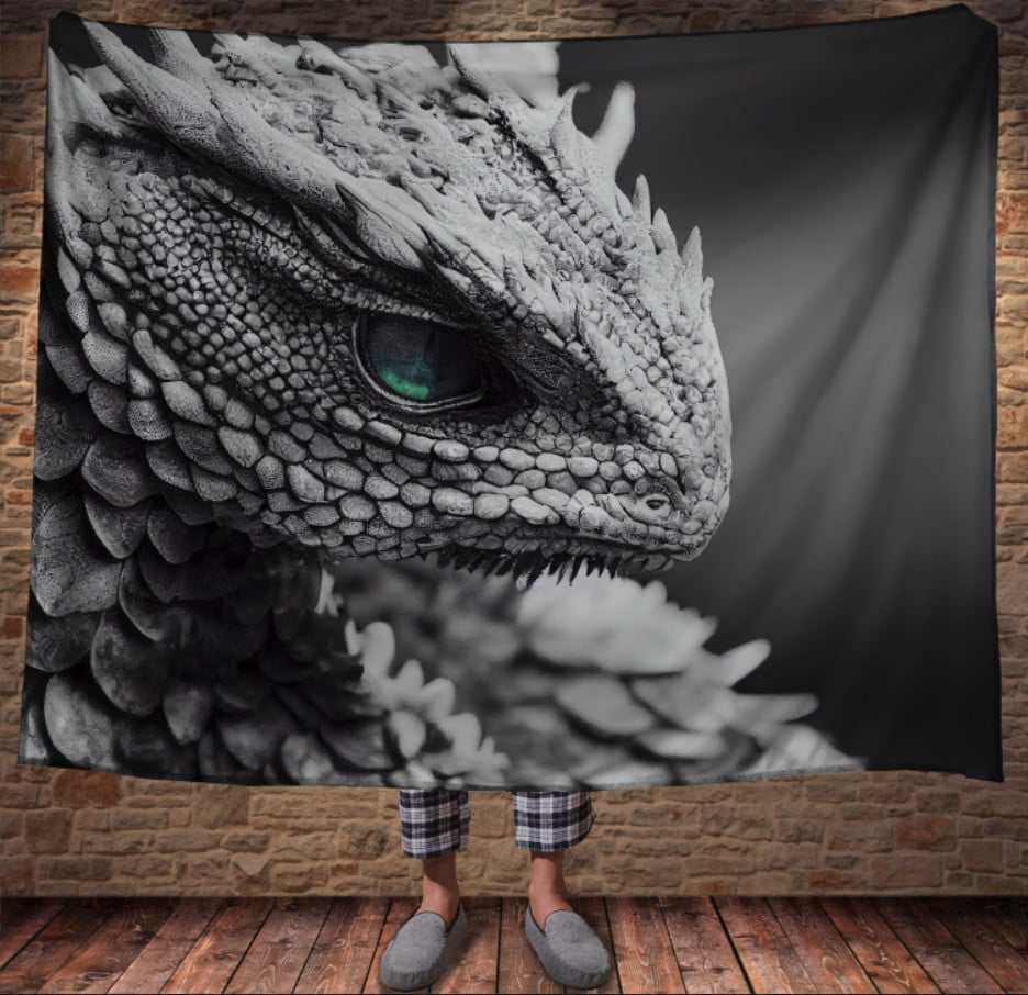 Плед з 3D принтом Реальні великі дракони. Благородний білий дракон