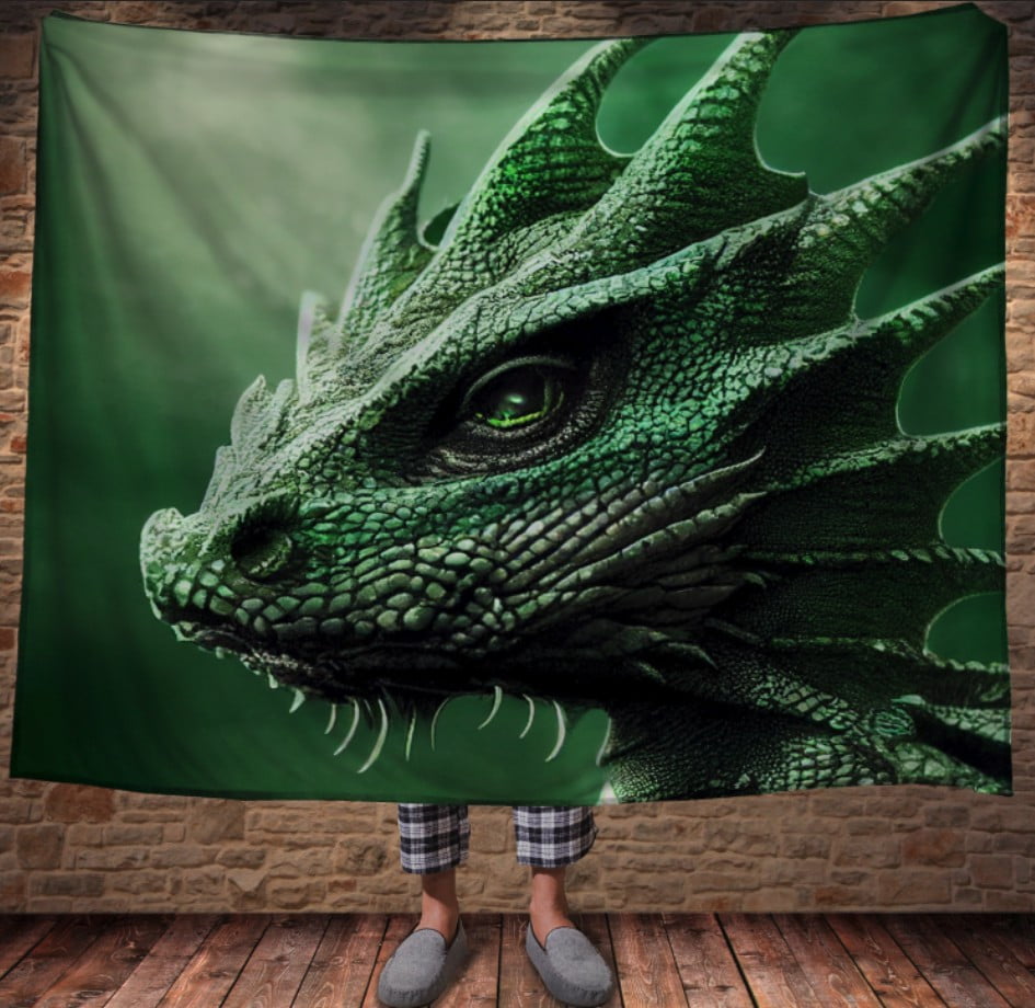 Плед з 3D принтом Реальні великі дракони. Мудрий зелений дракон