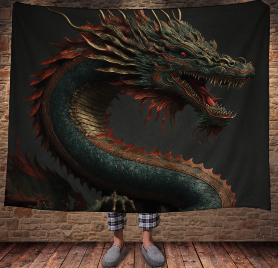 Плед з 3D принтом Реальні великі дракони. Зелений великий дракон з червоними очима _001