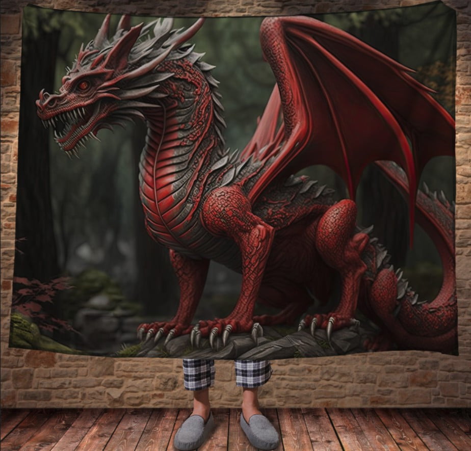 Плед з 3D принтом Реальні великі дракони. Червоний лісовий дракон