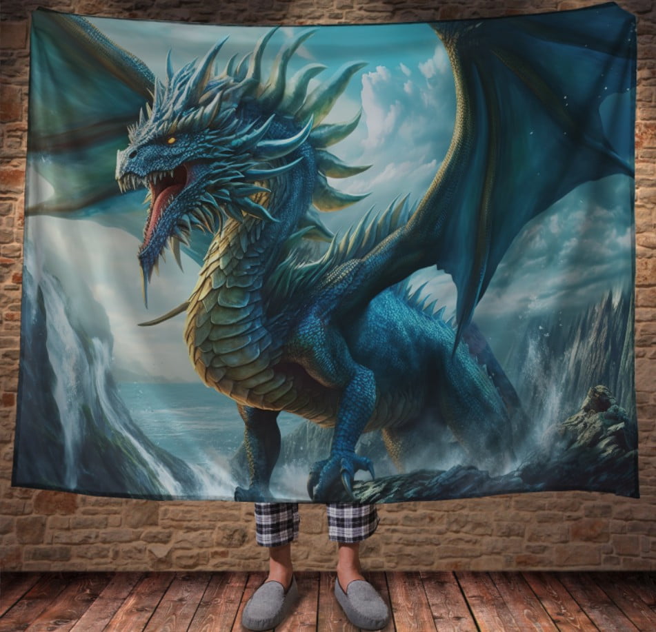 Плед з 3D принтом Реальні великі дракони. Могутній небесний дракон з крилами