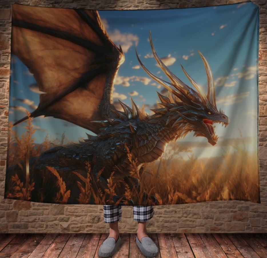 Плед з 3D принтом Реальні великі дракони. Великий дракон на світанку