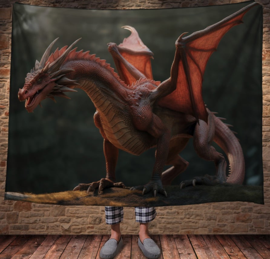 Плед з 3D принтом Реальні великі дракони. Червоний лісовий дракон 2