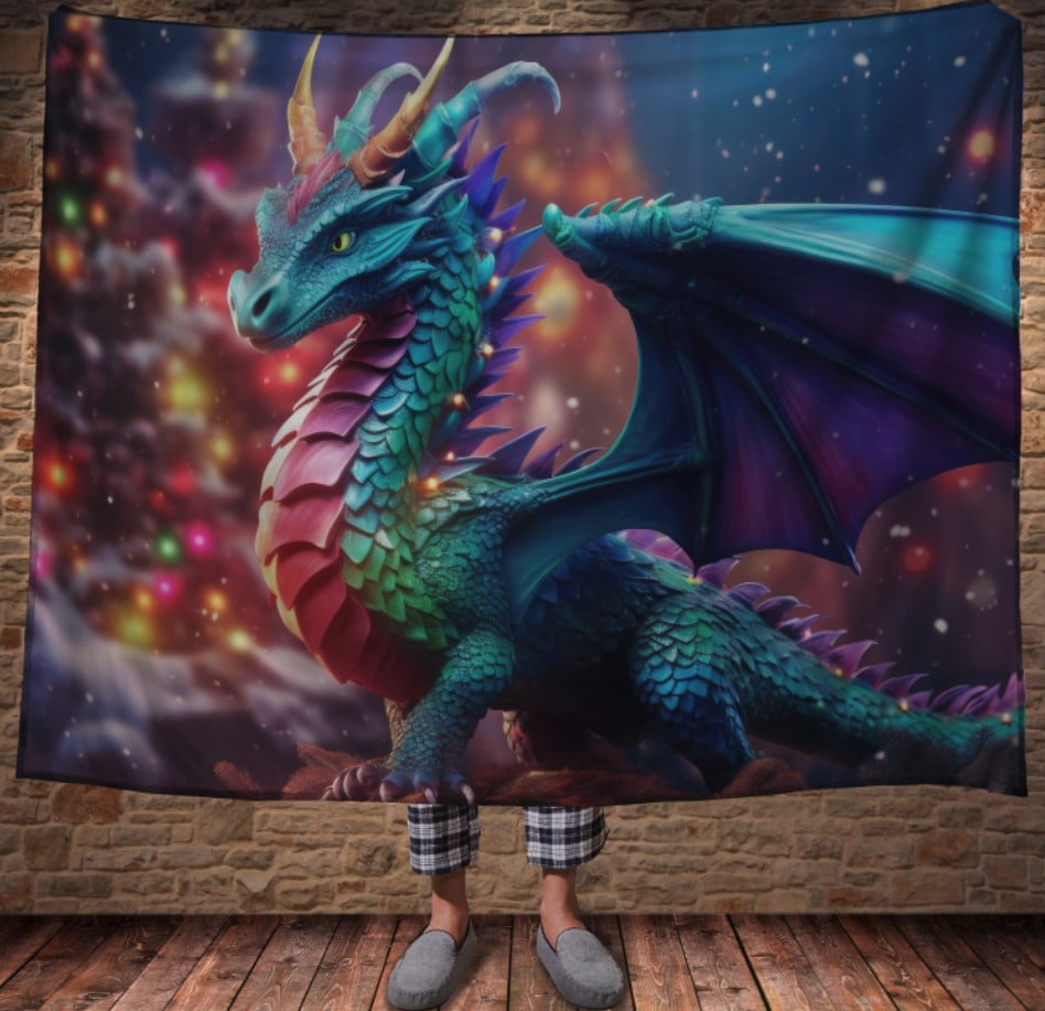 Плед з 3D принтом Реальні великі дракони. Кольоровий дракон яскраві вогники