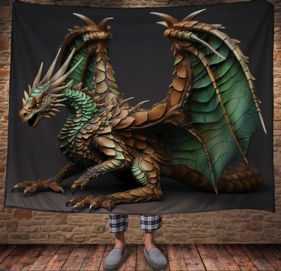 Плед з 3D принтом Реальні великі дракони. Великий зелений дракон з крилами