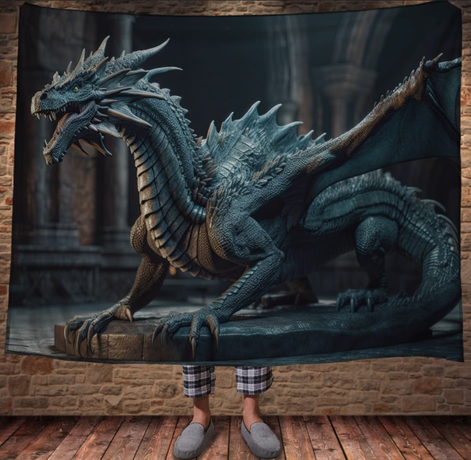 Плед з 3D принтом Реальні великі дракони. Кам'яний дракон охоронець замку