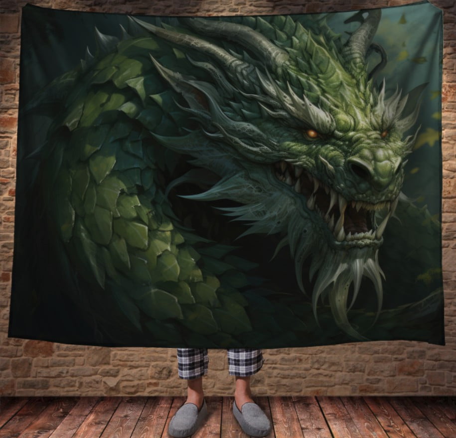 Плед з 3D принтом Реальні великі дракони. Зелений велетень дракон