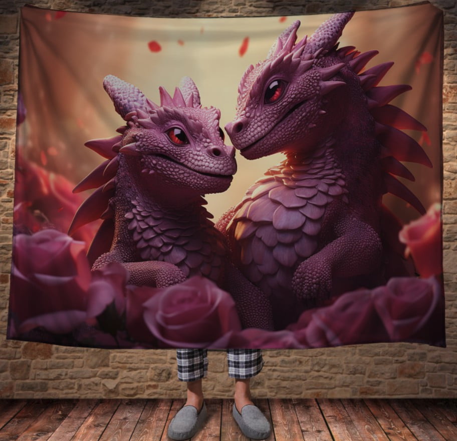 Плед з 3D принтом Реальні великі дракони. Кохання рожевих драконів